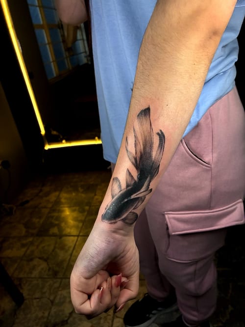realism koi fish tattoo — by Edgar Armas Rodriguez, los angeles