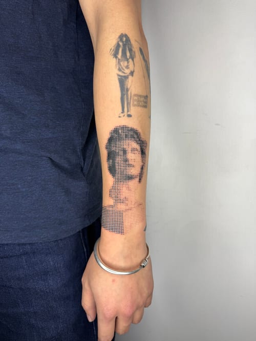 dotwork portrait tattoo — by Level tattoo, los angeles