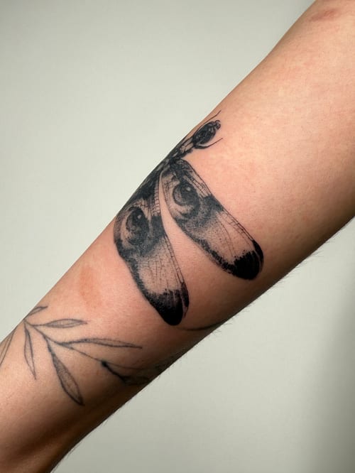 blackwork moth tattoo — by Level tattoo, los angeles