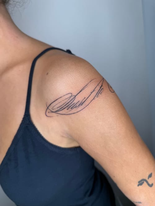lettering script tattoo — by Level tattoo, los angeles