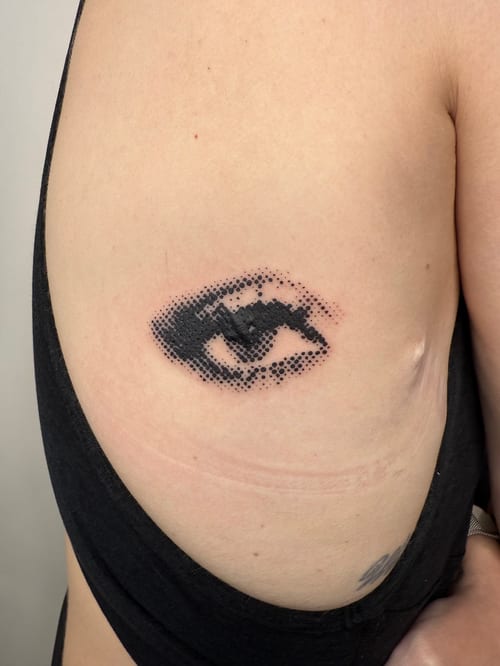 dotwork eye tattoo — by Level tattoo, los angeles