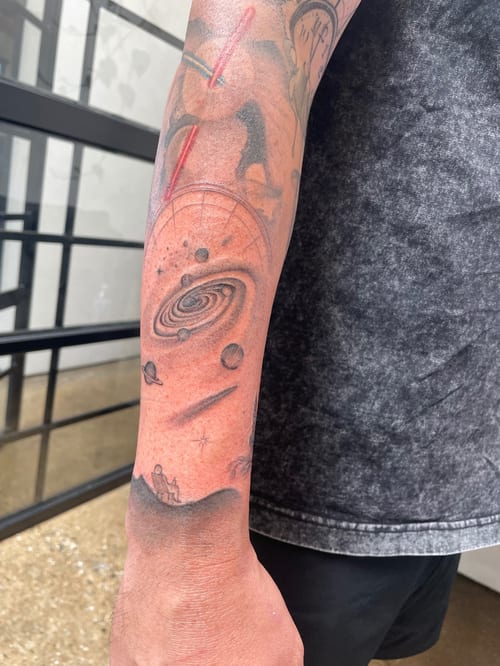 realism space scene tattoo — by Vince Espinoza, los angeles