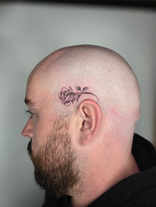 fine line rose tattoo — by ashynucklestattoo, los angeles