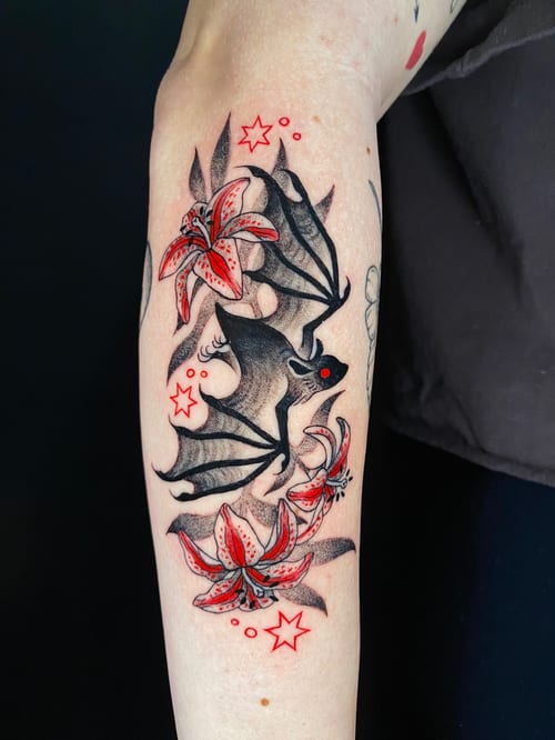 neo-traditional tattoo by katlyyons in mid-city, los angeles