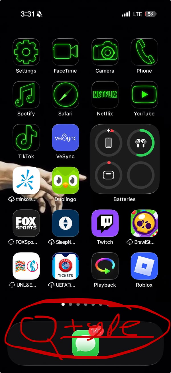This image shows a smartphone home screen with app icons and a red scribble, not a tattoo — by hii, los angeles