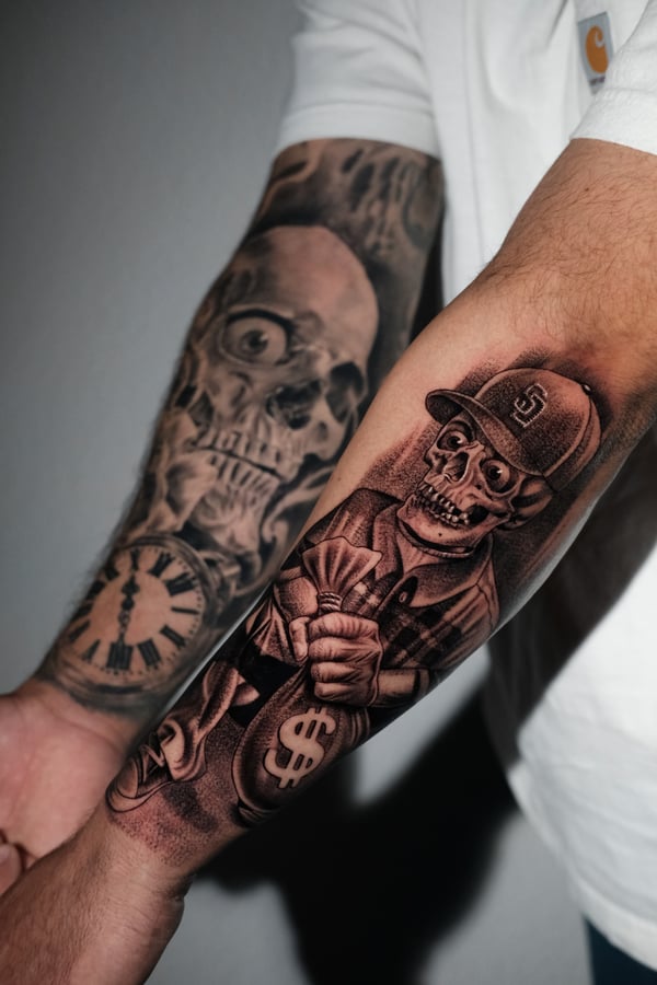 black & grey tattoo by Johnny Ayala — los angeles