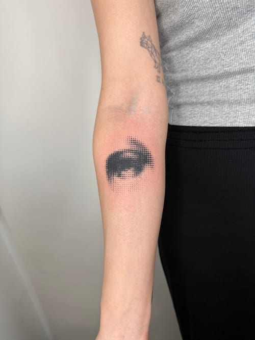 dotwork bat symbol tattoo — by Level tattoo, los angeles
