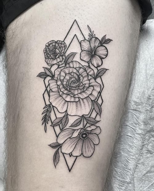 blackwork floral arrangement tattoo — by Vince Espinoza, los angeles
