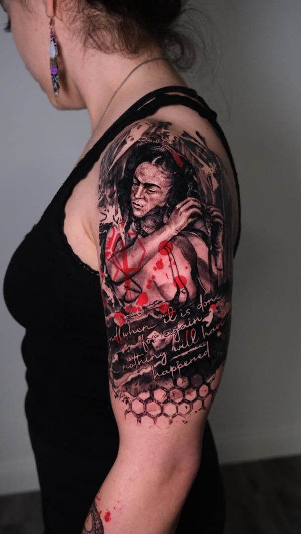 trash polka tattoo by Nik Lucas — los angeles