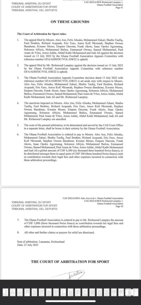 CAS fines GFA over AshGold-Inter Allies match fixing scandal