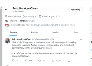 Tackle Akufo-Addo for his ‘reckless’, ‘prejudicial’ comment on Gyakye Quayson- Kwakye Ofosu tells judiciary