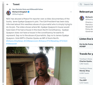 NPP accuses NDC of abusing a journalist in Assin North