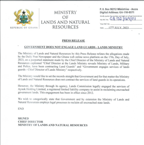 Lands Ministry denies contracting land guards to protect state lands