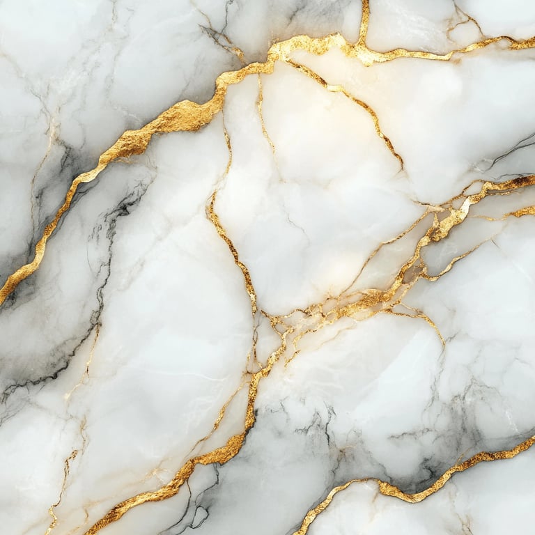 White marble texture with gold veins.