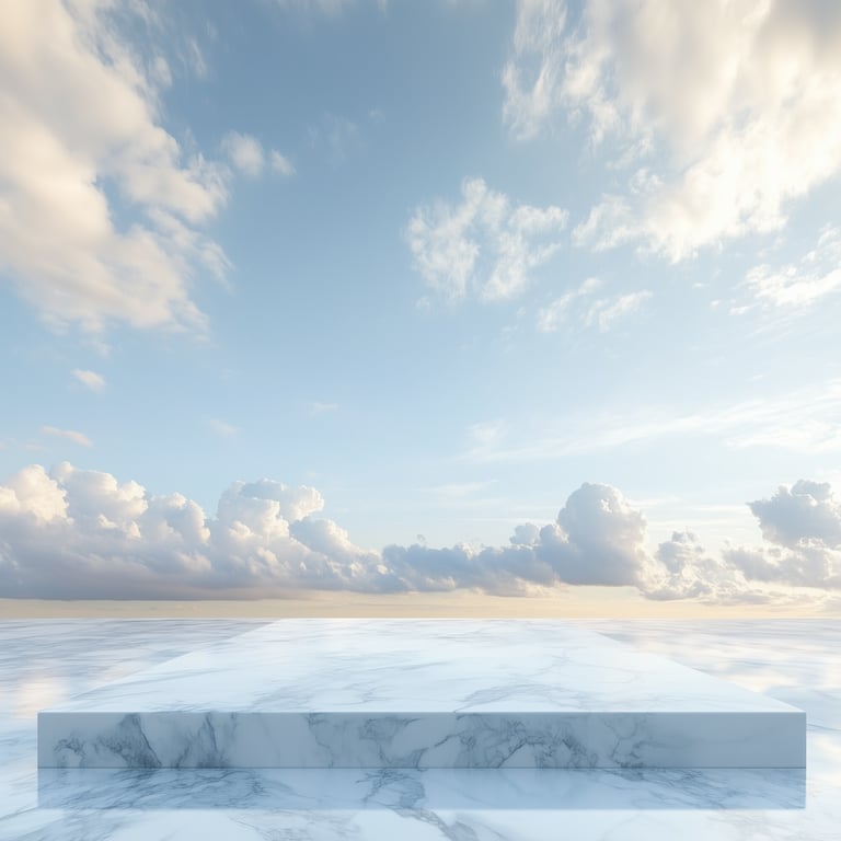 Marble platform under a blue sky with clouds.