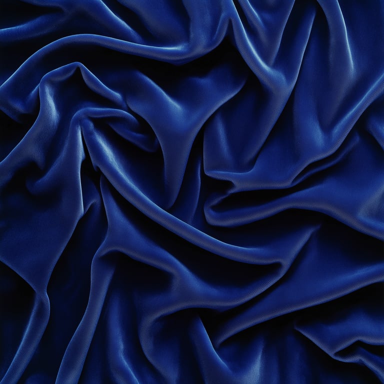 A close-up of crumpled dark blue velvet fabric.