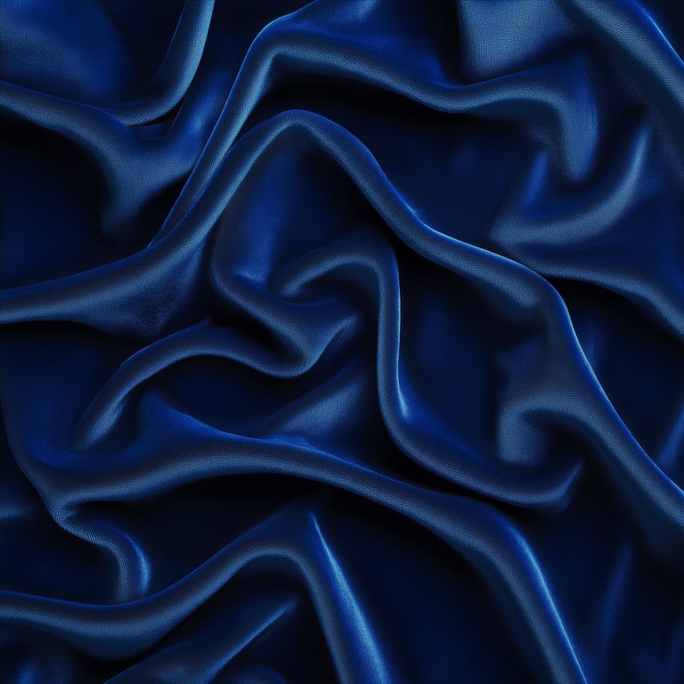 Dark blue silk fabric with soft, flowing folds and a smooth, shiny texture.