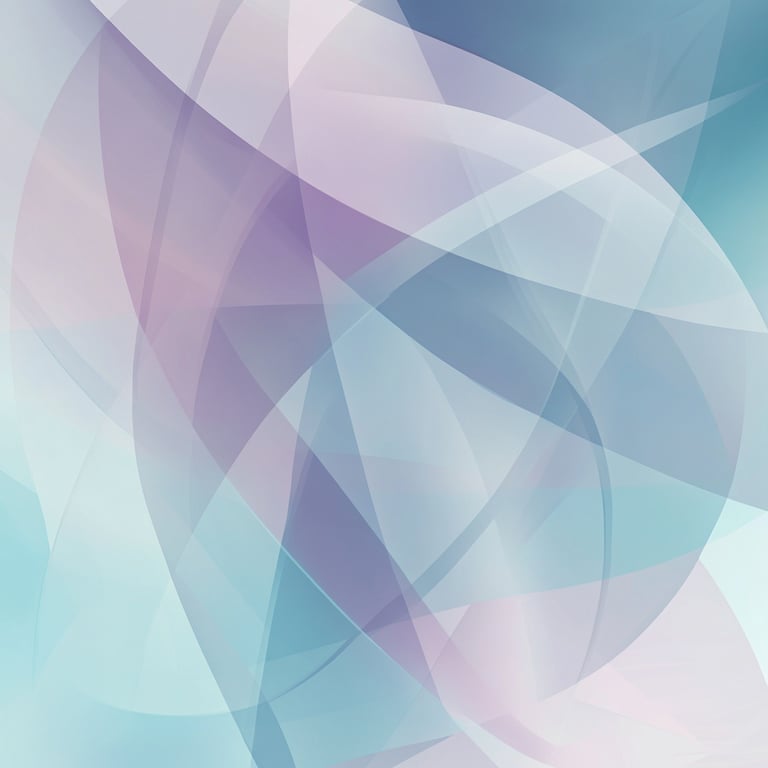 Abstract design with overlapping translucent layers of blue, purple, and pink hues.