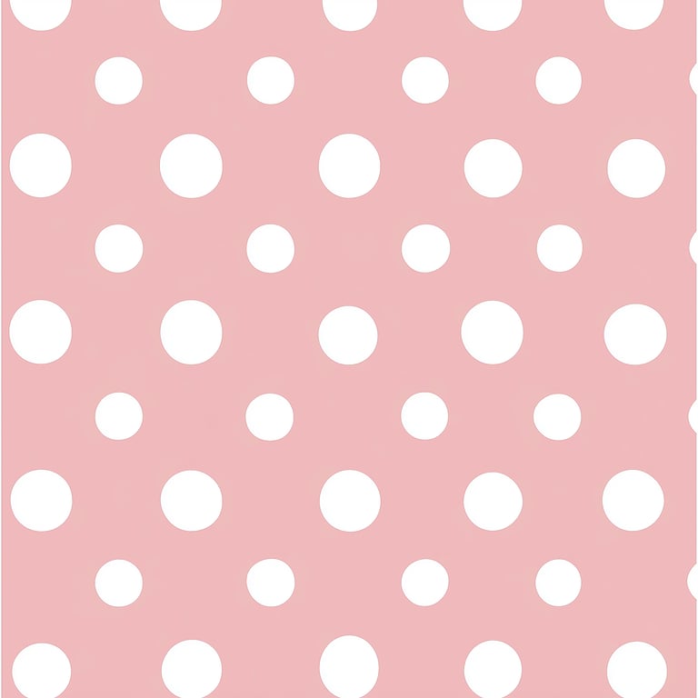 Pink background with white polka dots.
