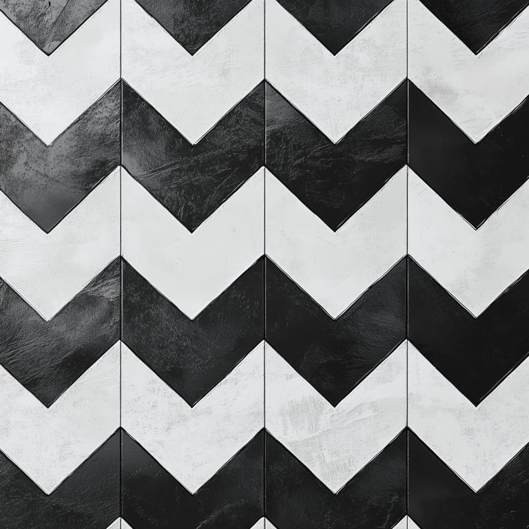 Black and white chevron tile pattern.