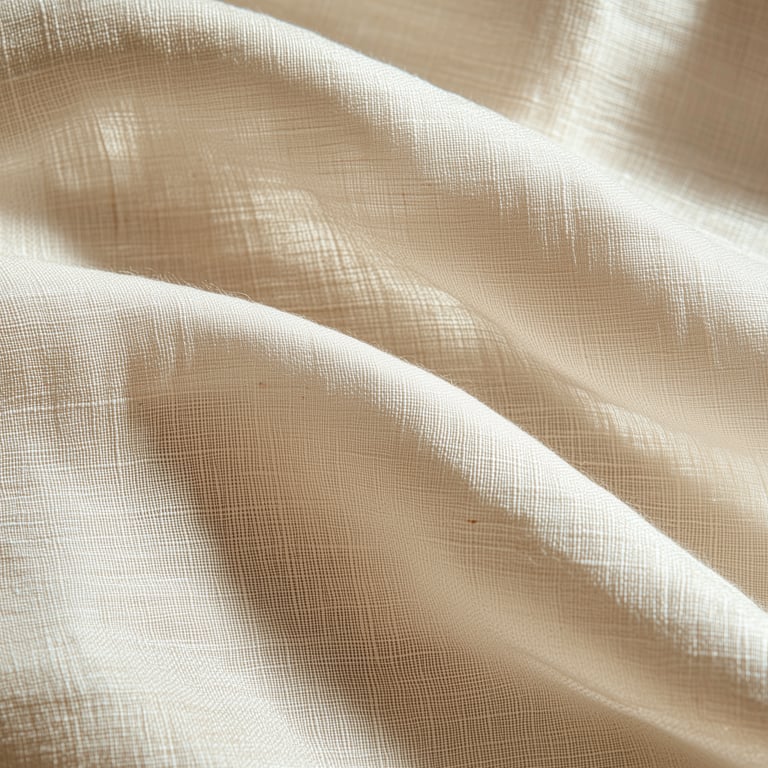 Close-up view of softly folded, light beige fabric showing its fine texture and weave.
