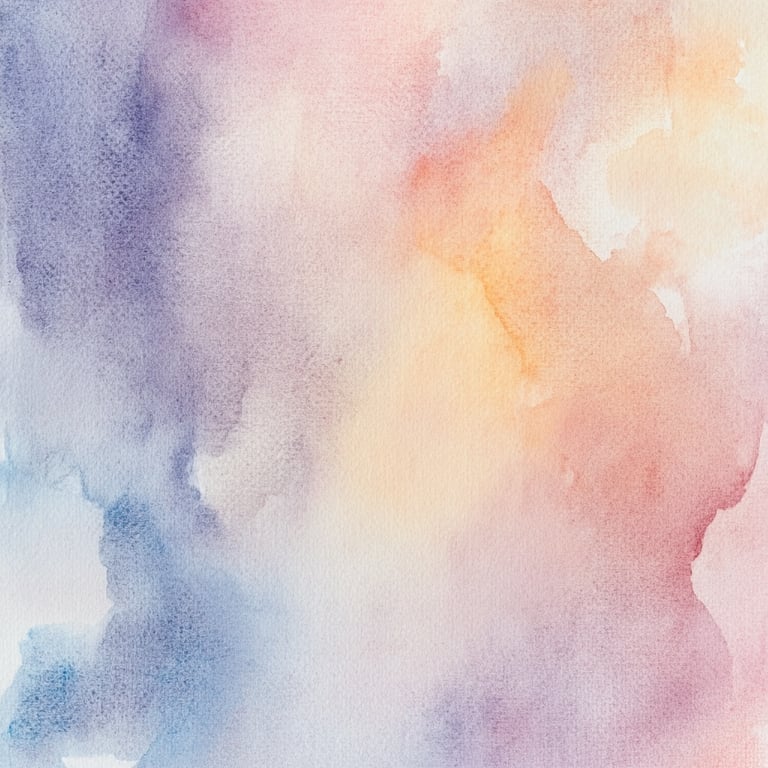 Abstract watercolor painting with soft pastel shades of blue, purple, pink, and orange.
