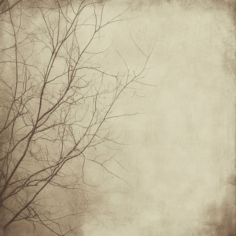 Sepia-toned image of bare tree branches against a textured, vintage-style background.