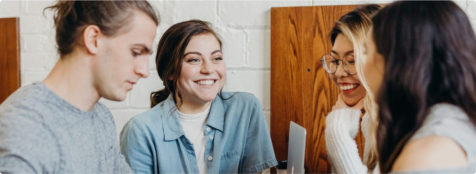 People in the office smiling. Co-working. Team