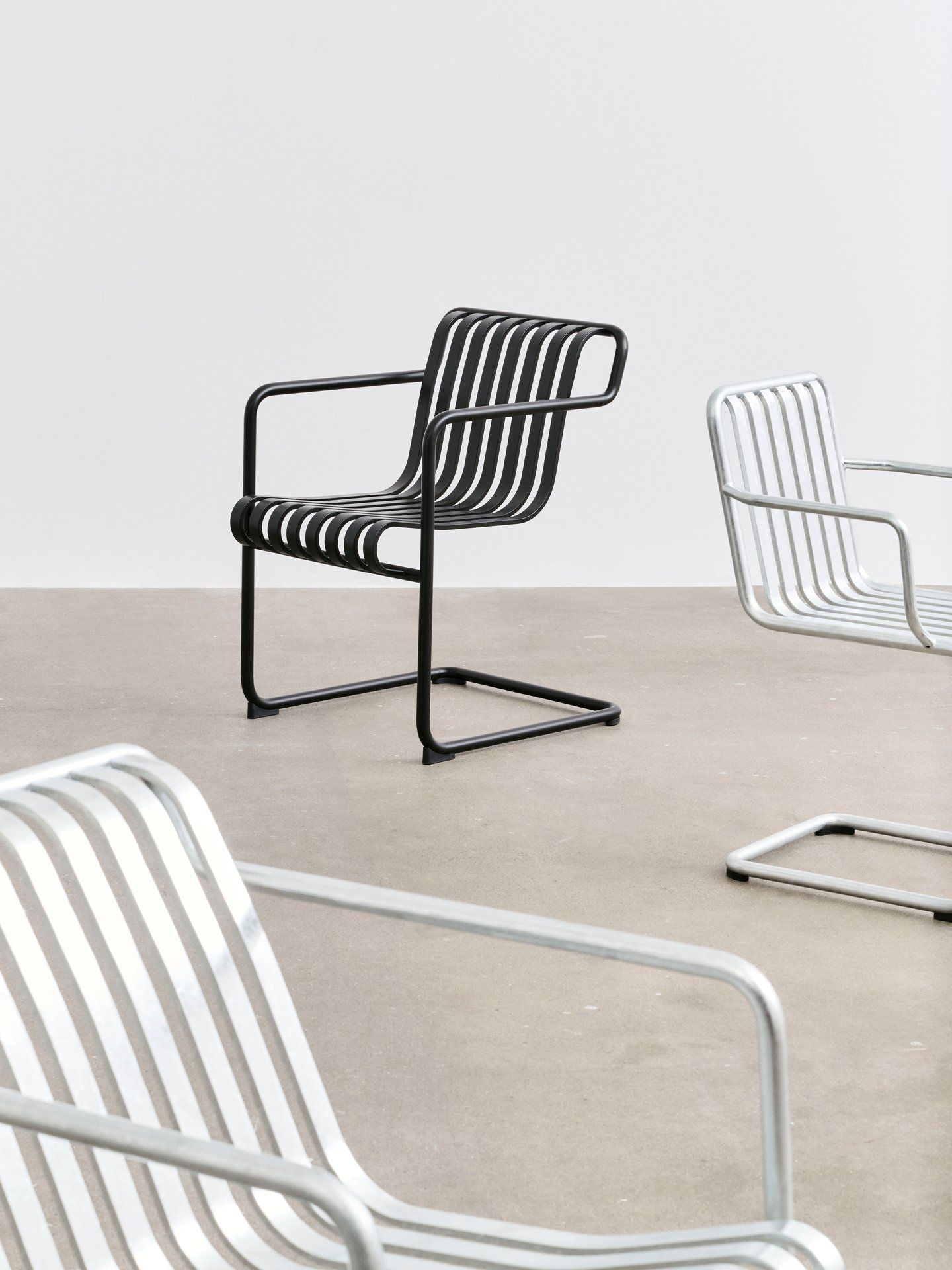 Palissade Cantilever Arm Chair, Galvanized