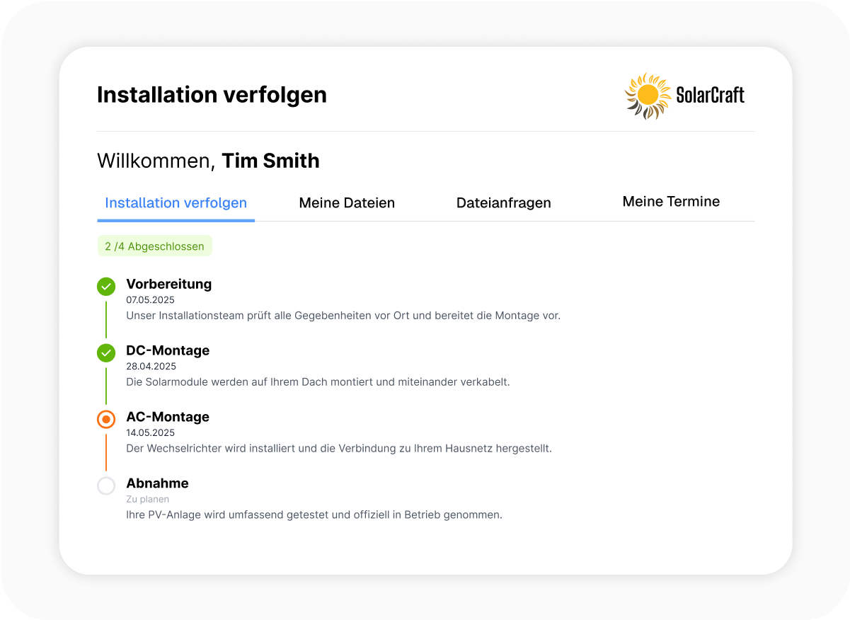 Kundenportal Statusverfolgung
