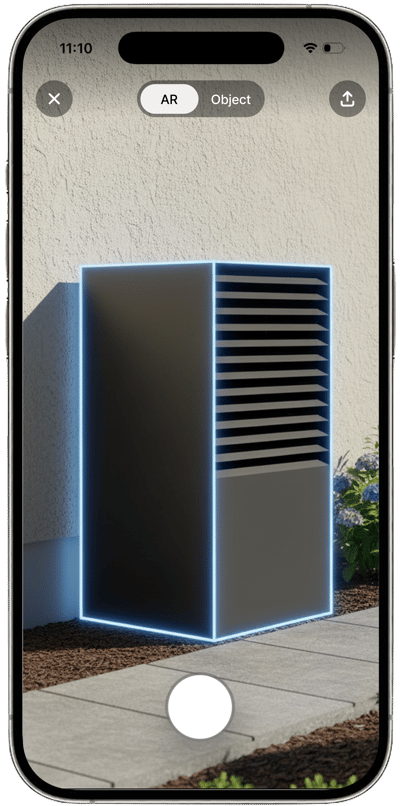 AR preview of a heat pump placed in a real space