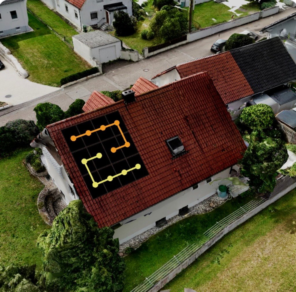 3D plan of the installation, with both strings drawn on the roof
