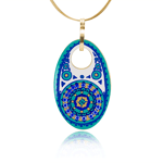 Gold of the desert Blue Mandala Oval Pendant