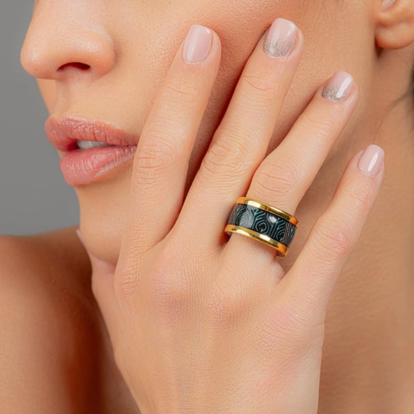Dubai Fekete-Türkiz-Arany Gyűrű • ZEMA porcelán ékszerek