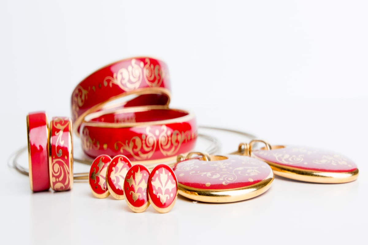 Piros&Arany Barokk kollekció • ZEMA porcelán ékszerek