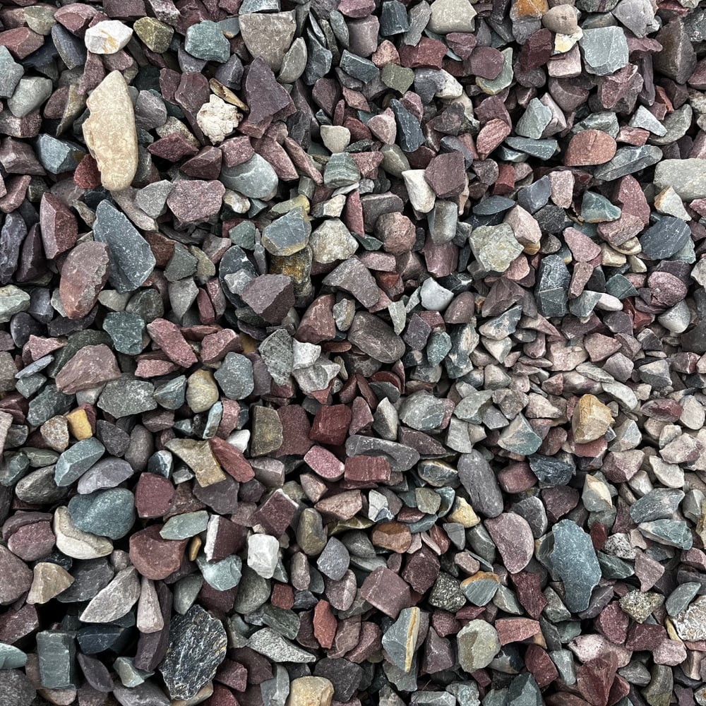Crushed river rock (1.5” rainbow)