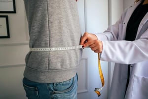 Dietician measuring a patient's waist.