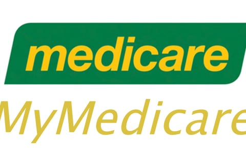 Two representations of the MyMedicare logo, one with 'medicare' in yellow on a green background and another with stylized 'MyMedicare' text in yellow.