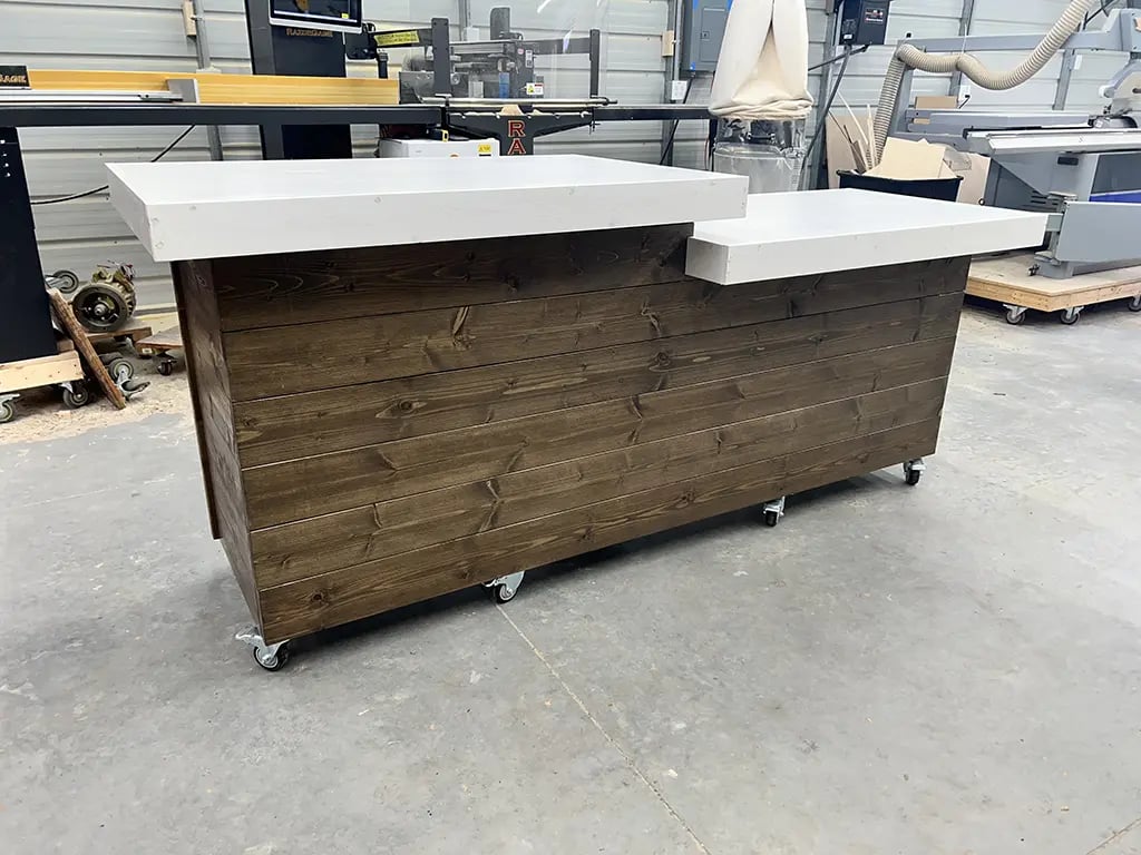 ada retail counter, cannabis counter, cash wrap counter, dispensary counter, industrial checkout counter, industrial front desk, reception desk, real wood counter, retail checkout counter, retail counter, sales counter