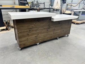 ada retail counter, cannabis counter, cash wrap counter, dispensary counter, industrial checkout counter, industrial front desk, reception desk, real wood counter, retail checkout counter, retail counter, sales counter