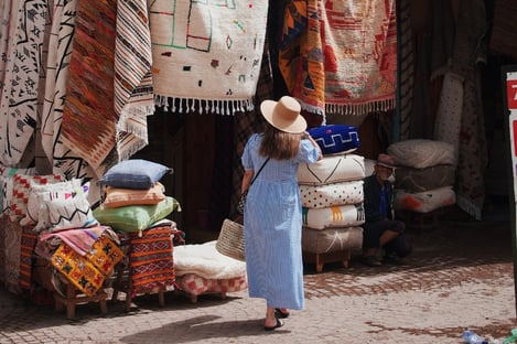 Traditional Moroccan souks in the labyrinthine streets of the old Medina