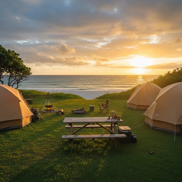 beachside campsite with a view of the ocean