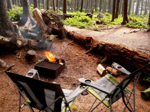 Camping chair in front of the fire