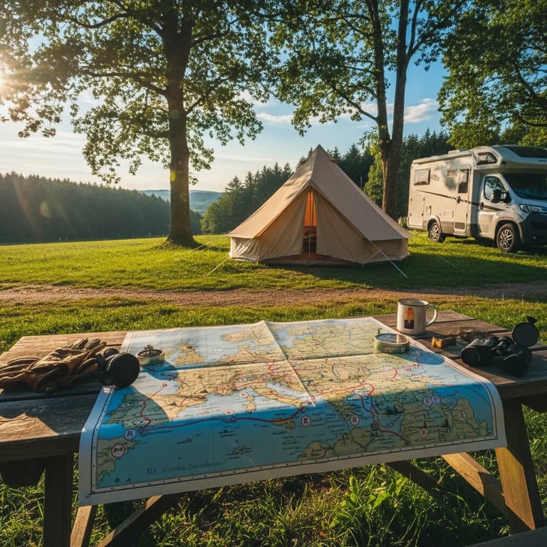 Detailed European map marked with popular motorhome routes