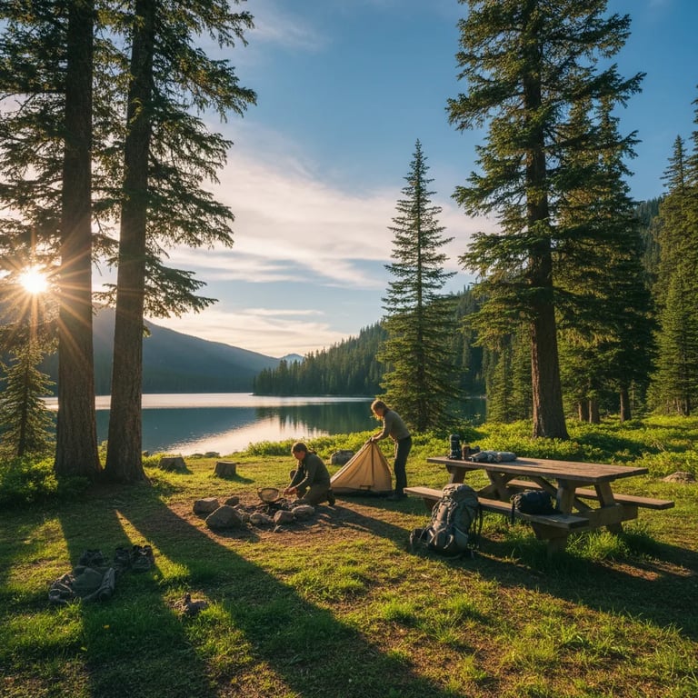 Camper practicing leave no trace principles with a clean campsite
