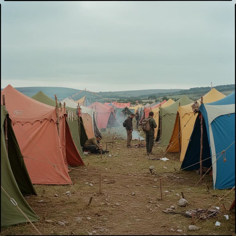 Colorful festival tents in a lively setting