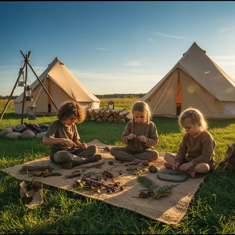 Children crafting with natural materials