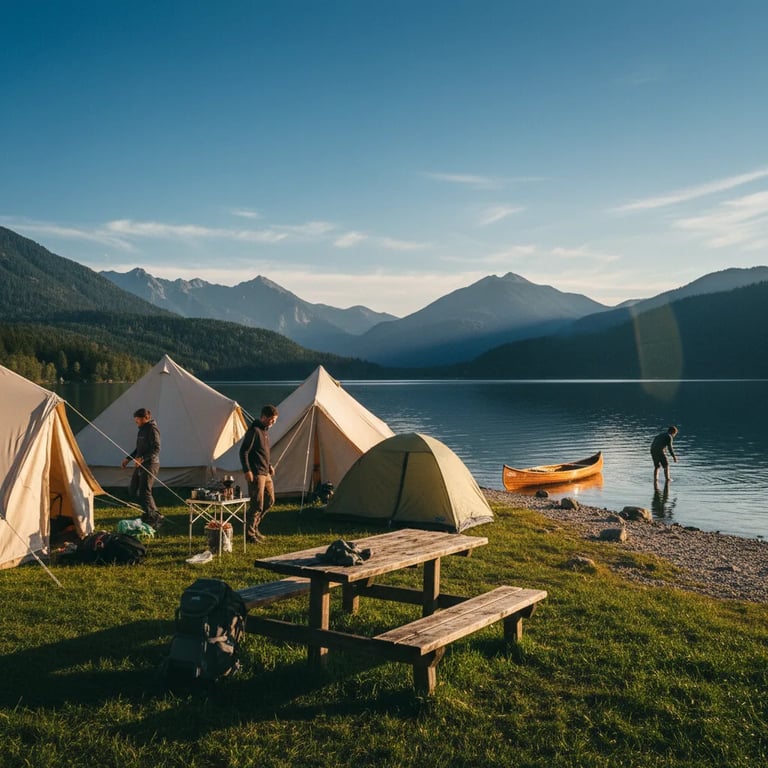 Campers setting up tents near Lake Bohinj