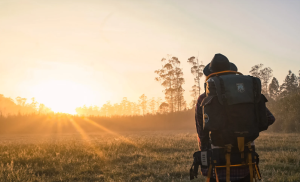 Outdoor adventure with camping bag