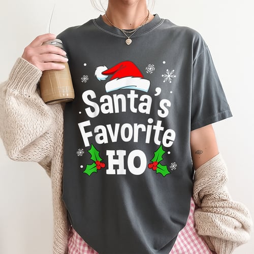 Funny Christmas Santa Naughty Ho Pajama T-Shirt Black Unisex Adult Cotton Polyester Small